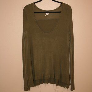 We The Free People High Low Raw Hem V Neck Shirt